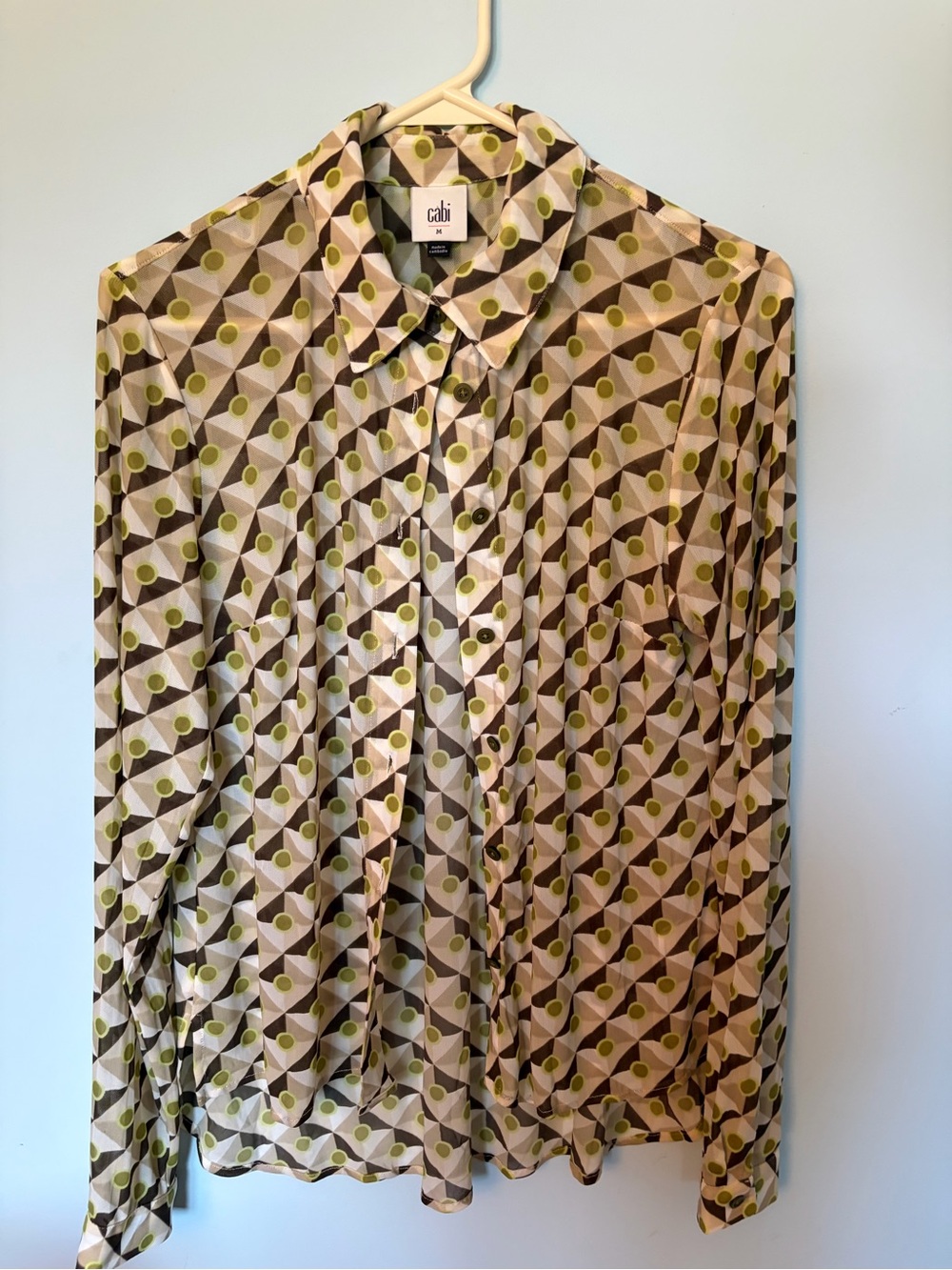 CAbi Olive and Beige Geo Dot Button-Down Shirt